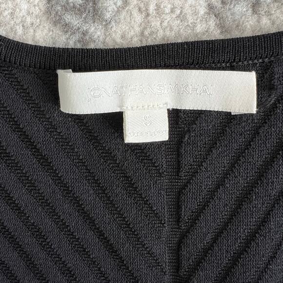 Jonathan Simkhai Black Rib Knit Dress Small Stretch V Neck Long Sleeve Luxury - Picture 4 of 8
